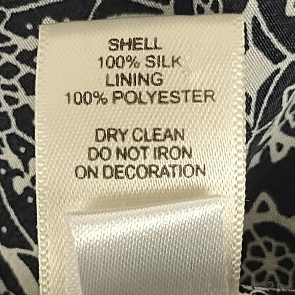 Ann Taylor LOFT 100% Silk, Black, White, Paisley, Side Zip, Midi Dress Size 2P - Picture 12 of 12